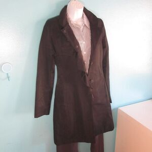 Donna Karan DKNY Womans Size XS Snap Front Long Black Lined Trench Coat